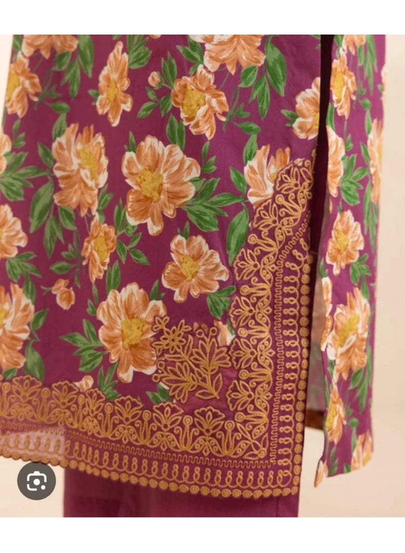 Fabric Pakistani Embroidered Unstitched Lawn Dress 3 Piece - Image 3