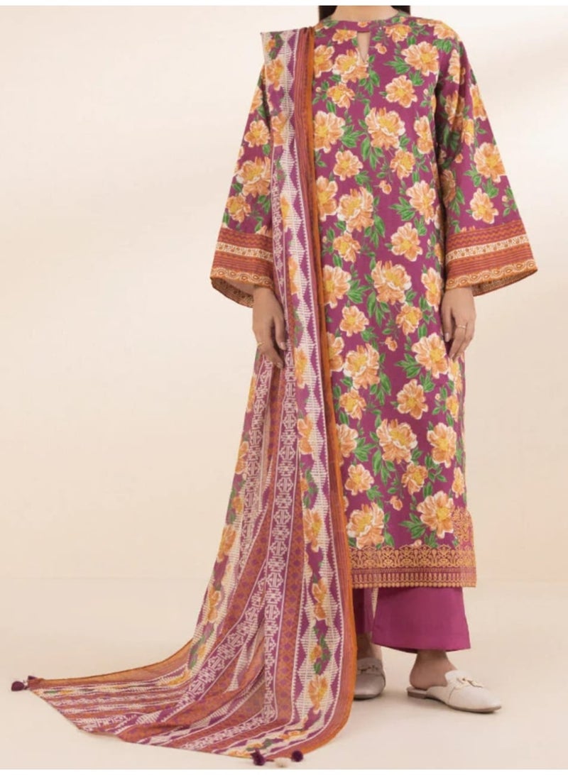 Fabric Pakistani Embroidered Unstitched Lawn Dress 3 Piece - Image 1