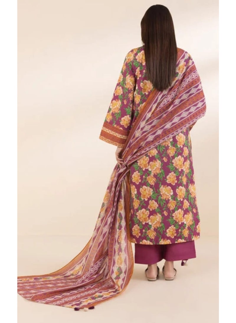 Fabric Pakistani Embroidered Unstitched Lawn Dress 3 Piece - Image 4