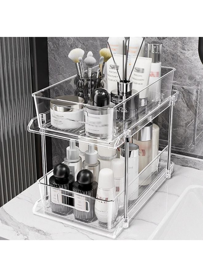 2 Tier Plastic Storage Rack With Pull Out Shelves Under Sink Organizer 1pc - Image 5
