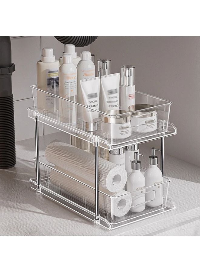 2 Tier Plastic Storage Rack With Pull Out Shelves Under Sink Organizer 1pc - Image 2