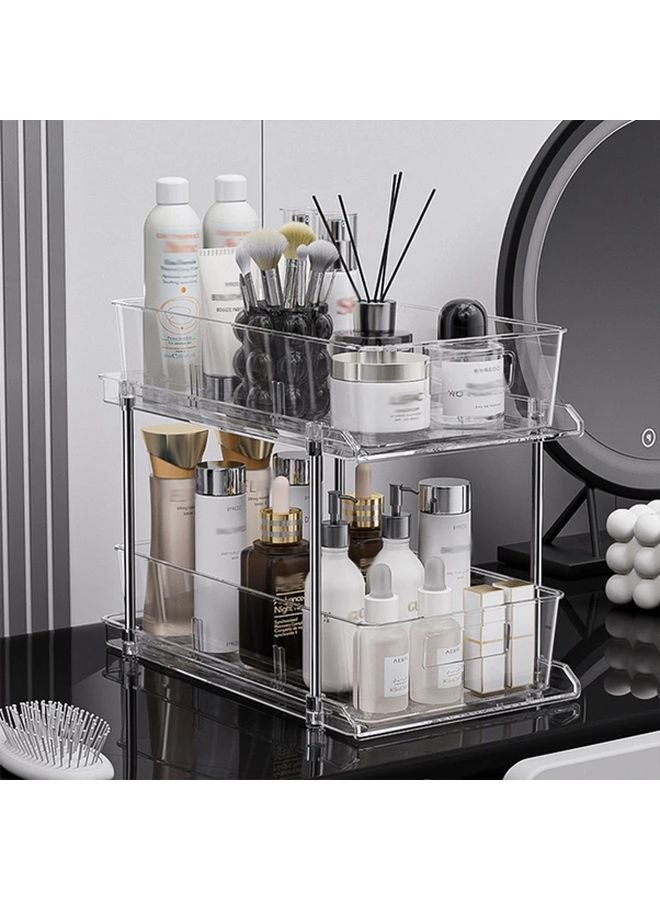 2 Tier Plastic Storage Rack With Pull Out Shelves Under Sink Organizer 1pc - Image 4