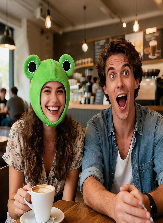 SAFIGLE Cute Plush Frog Hat Big Eye Frog Cap Funny Hat for Halloween Novelty Party Dress up Cosplay Costume Full Headgear for Adults and Kids Novelty Party Headwear for Halloween and Photo Props Green - Image 4