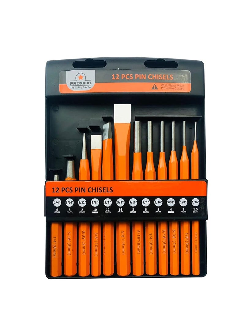Proxima 12 Piece Pin Punches Set, ORANGE Punches Set, 12pcs Chisels And Punches Set - Image 1
