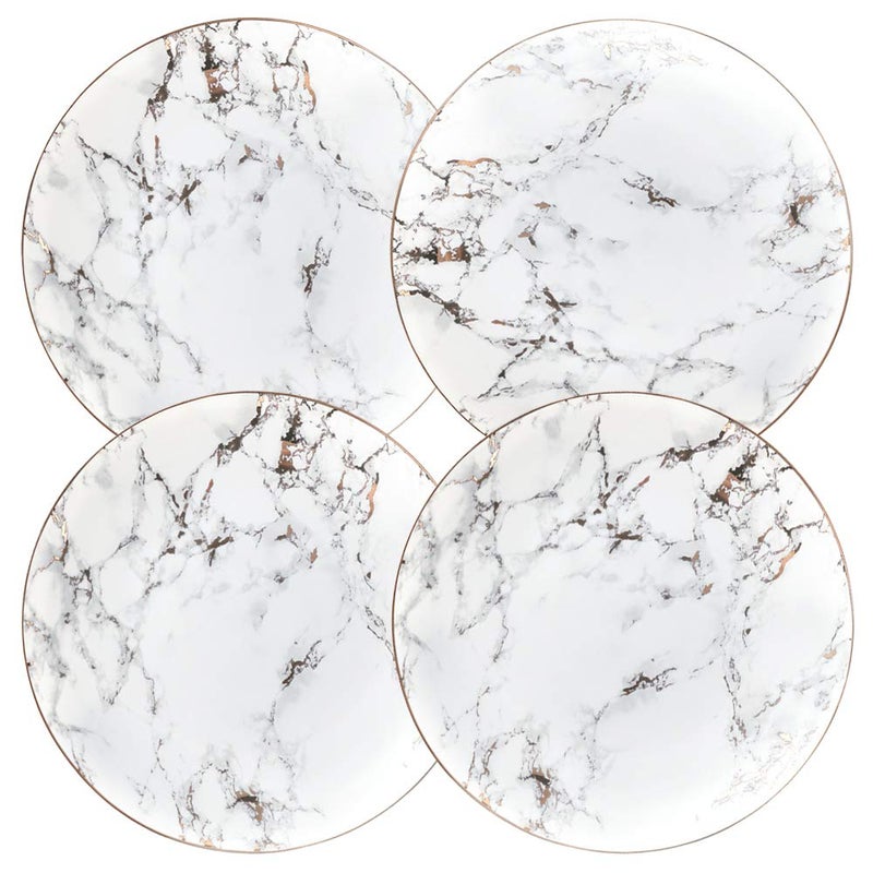 Coffeezone Slight Gold Inlay Fashion Nordic Marble Design Porcelain Dinner Plates Set of 4 Slight Gold 10 inches