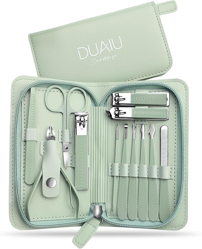 DUAIU Manicure Set12pcs Nail Clippers Set Professional Nail Kit Stainless Steel Nail Care Tools Pedicure Kit Manicure Set with PU Leather Bag Gift for Men Women - Image 1