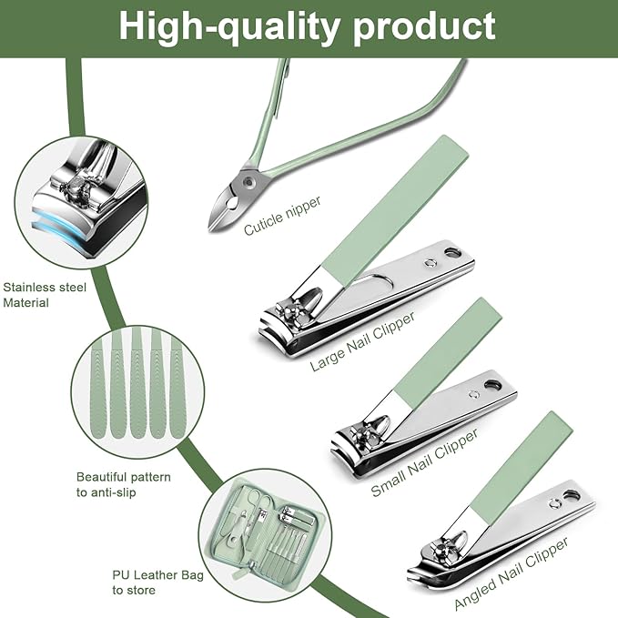 DUAIU Manicure Set12pcs Nail Clippers Set Professional Nail Kit Stainless Steel Nail Care Tools Pedicure Kit Manicure Set with PU Leather Bag Gift for Men Women - Image 3