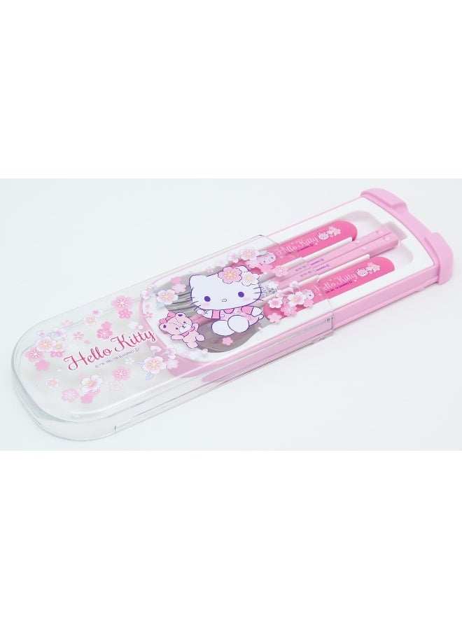 OSK CT-20 Hello Kitty Cutlery Set, Sakura, Pull, Trio, Chopsticks, Spoon, Fork, Made in Japan, Sliding, Dishwasher Safe, Easy to Use, For Girls, Children, Elementary School Students - Image 2