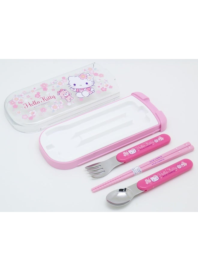 OSK CT-20 Hello Kitty Cutlery Set, Sakura, Pull, Trio, Chopsticks, Spoon, Fork, Made in Japan, Sliding, Dishwasher Safe, Easy to Use, For Girls, Children, Elementary School Students - Image 3