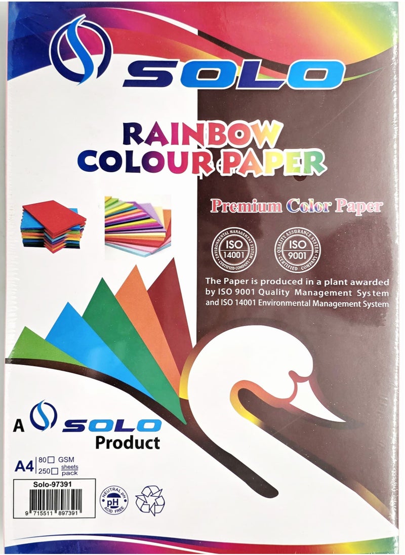 Solo 250 Sheets Colored Paper, A4 80gsm Color Paper sheets for Decorating Drawing Origami DIY Arts and Crafts - 10 Assorted Colors, 29.7 cm x 21 cm  - Image 1