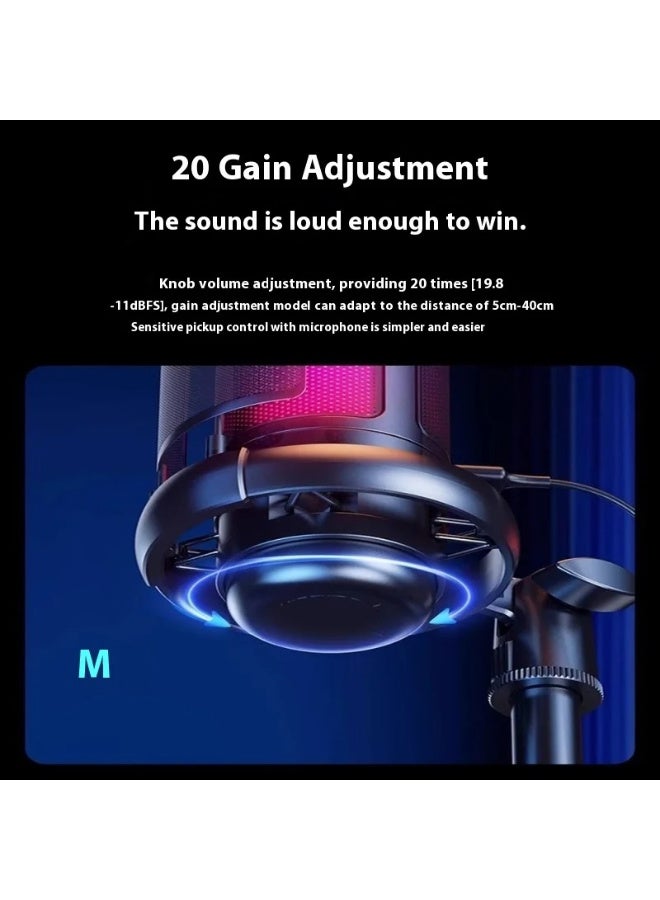 ميكروفون  المكثف عبر USB، ميكروفون احترافي للبودكاست والتسجيل الاستوديوي، ميكروفون AmpliGame RGB المكتبي المخصص للألعاب - Image 2
