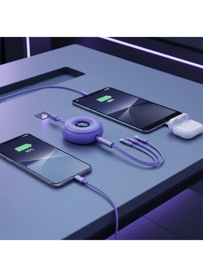 Cable 66W Super Fast 3-in-1 Retractable Charging Cable | Type-C/Micro/Phone Ports, Adjustable Length, with Dual Smart Chip and Data Transfer Support (Purple Color). - Image 5