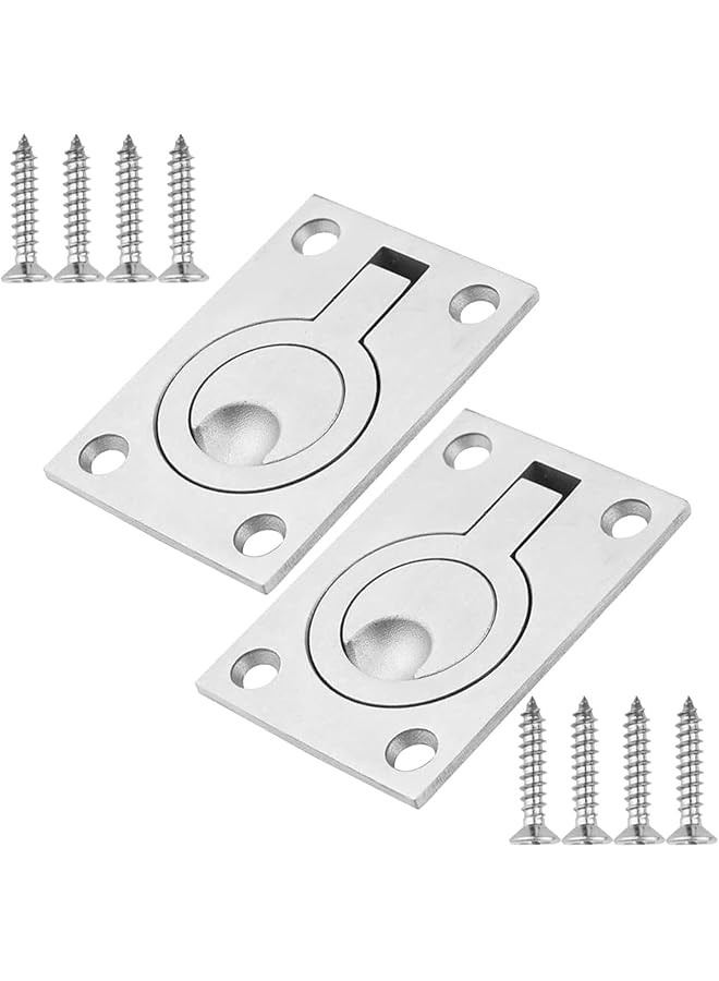 promass Square Flush Pull Ring Handles, 2 Pack Stainless Steel Hidden Recessed Furniture Handle, Recessed Boat Hatch Latch Cabinet Flush Mount Lifting Ring Pull Handle (2.44 x 1.73 Inch) - Image 1