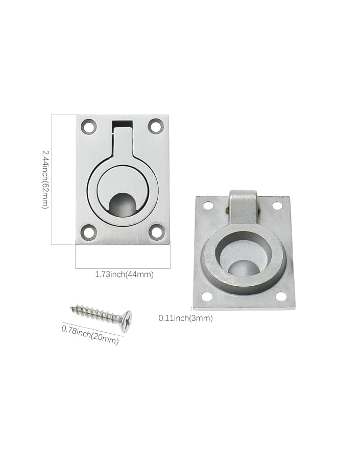 promass Square Flush Pull Ring Handles, 2 Pack Stainless Steel Hidden Recessed Furniture Handle, Recessed Boat Hatch Latch Cabinet Flush Mount Lifting Ring Pull Handle (2.44 x 1.73 Inch) - Image 2