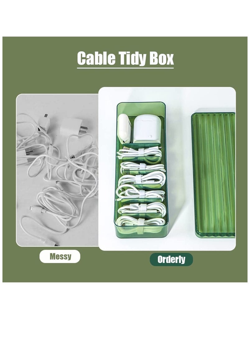 Excefore - Double Layer Cable Tidy Box with Lid, 7 Grids Cable Organizer Box, Large Wire Storage Box for Cables, Charger Plug, Power Strips, Transparent Cable Management Box, Free 3M Cable Ties Roll - Image 1