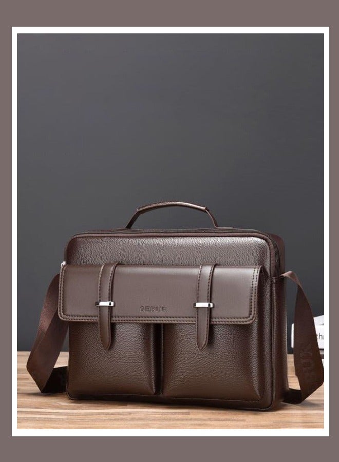 Canway Simple Business High Capacity Handbag for Men High End PU Leather Multiple Pockets Crossbody Bags Mens Waterproof Scratch-Resistant Wear-Resistant Casual Briefcase with Quality Hardware - Image 1