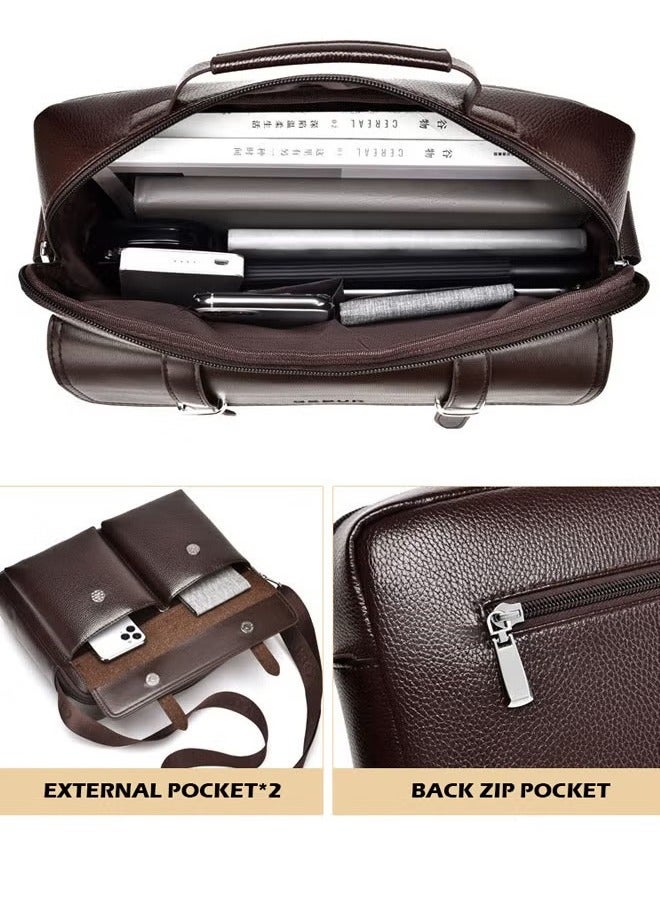Canway Simple Business High Capacity Handbag for Men High End PU Leather Multiple Pockets Crossbody Bags Mens Waterproof Scratch-Resistant Wear-Resistant Casual Briefcase with Quality Hardware - Image 4
