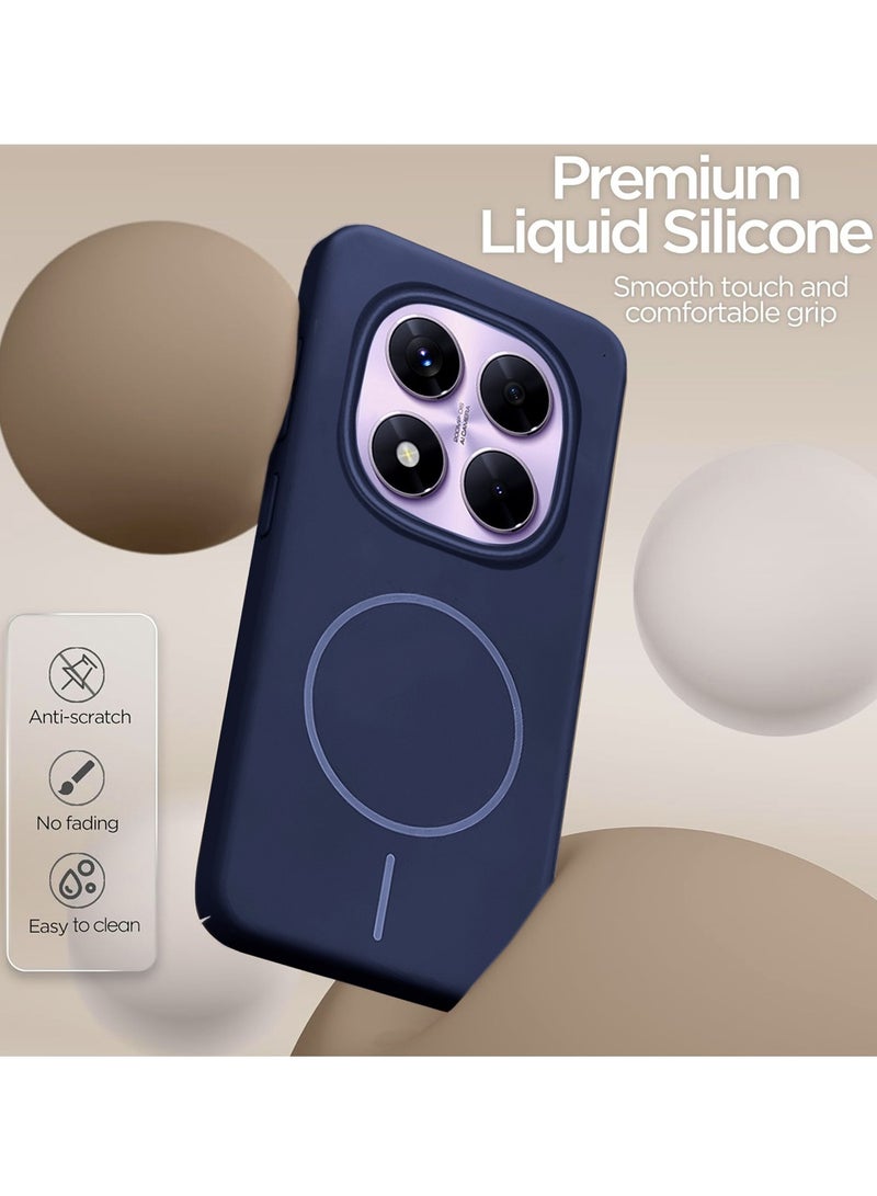 Wtech Xiaomi Redmi Note 14 Pro+ 5G / Xiaomi Redmi Note 14 Pro Plus 5G 2025 Premium Liquid Silicone Compatible With Thin Magsafe Ring Case Cover - Navy Blue - Image 3
