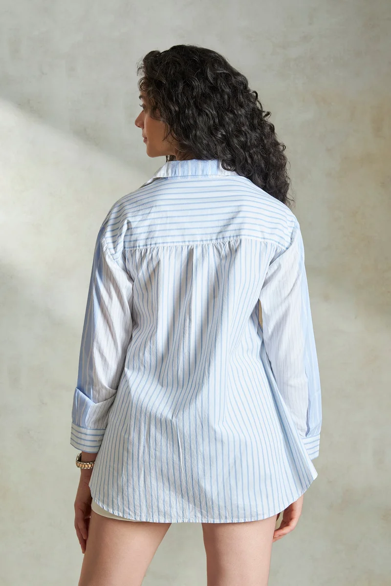 فيرجيو Cotton Mixed Daywear Stripe High Low Shirts for Women