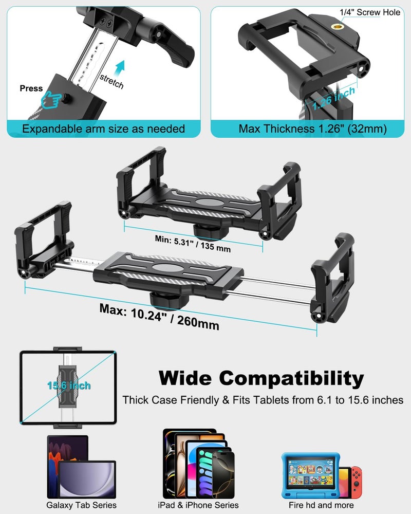 Dosvsi Kitchen Cabinet Tablet Holder, [Up to 15.6"] 360Â° Metal Arm Tablet Mount for Under Cabinet, Shelf/Desk/Counter Clamp Stand for iPad Pro 13 Air Mini, Galaxy Tab, Fire, iPhone, 6.1-15.6" Device - Image 5