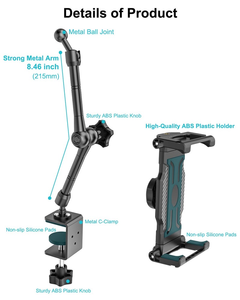 Dosvsi Kitchen Cabinet Tablet Holder, [Up to 15.6"] 360Â° Metal Arm Tablet Mount for Under Cabinet, Shelf/Desk/Counter Clamp Stand for iPad Pro 13 Air Mini, Galaxy Tab, Fire, iPhone, 6.1-15.6" Device - Image 4