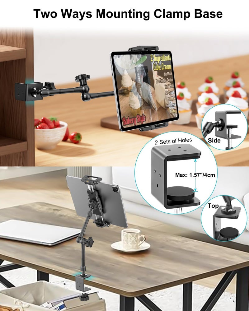 Dosvsi Kitchen Cabinet Tablet Holder, [Up to 15.6"] 360Â° Metal Arm Tablet Mount for Under Cabinet, Shelf/Desk/Counter Clamp Stand for iPad Pro 13 Air Mini, Galaxy Tab, Fire, iPhone, 6.1-15.6" Device - Image 2