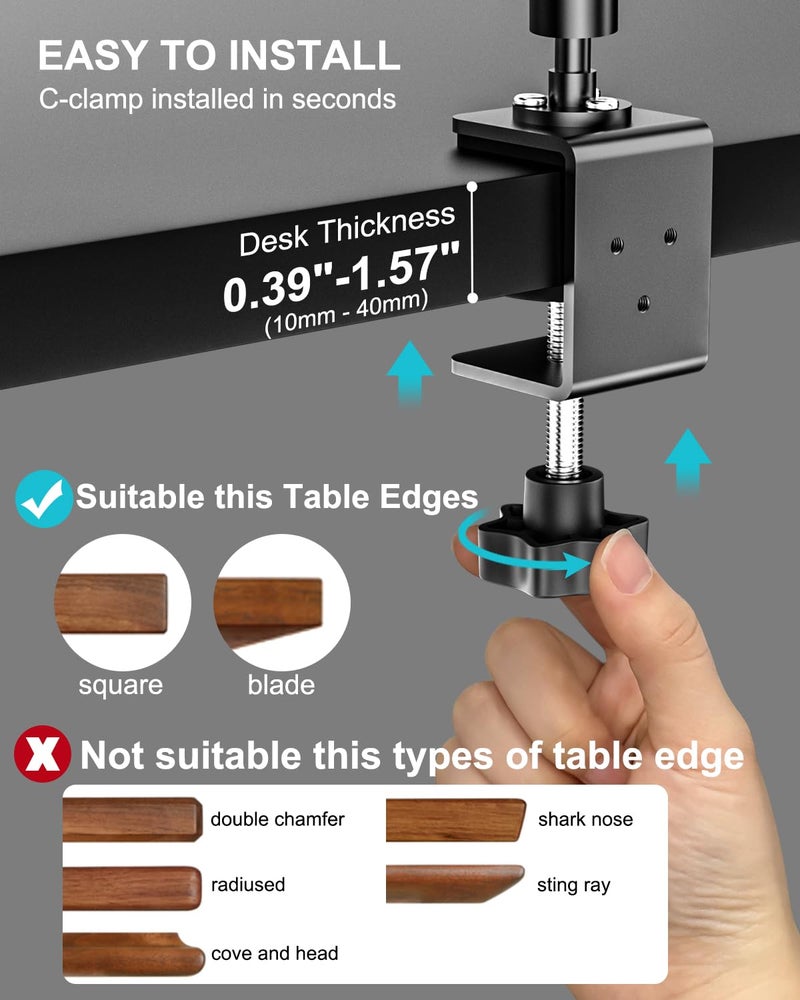 Dosvsi Kitchen Cabinet Tablet Holder, [Up to 15.6"] 360Â° Metal Arm Tablet Mount for Under Cabinet, Shelf/Desk/Counter Clamp Stand for iPad Pro 13 Air Mini, Galaxy Tab, Fire, iPhone, 6.1-15.6" Device - Image 3