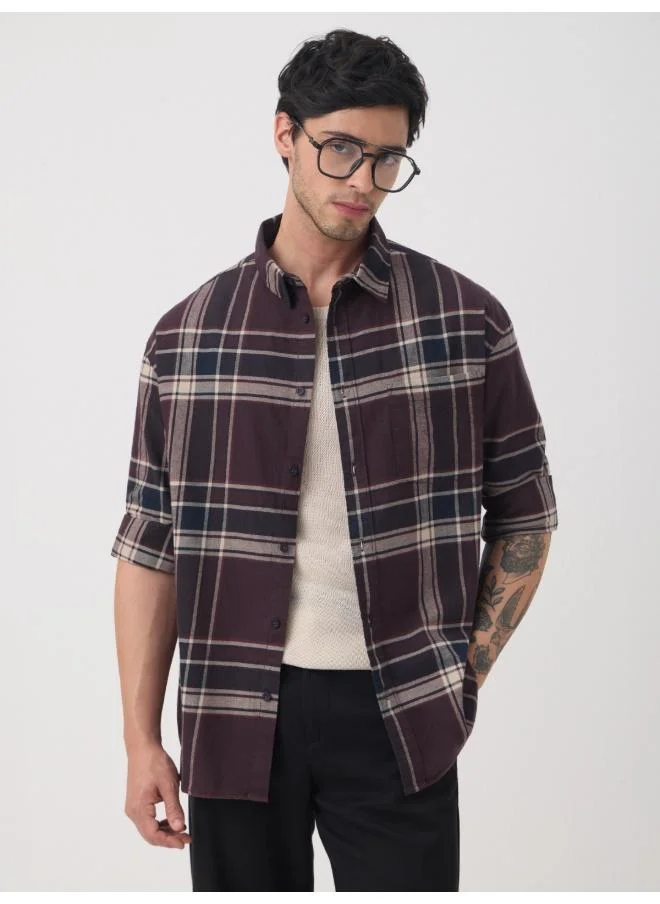The Souled Store Maroon The Souled Store Men Checks And Stripes Canvas Multicolour Relaxed Shirts for Men | Best Price UAE
