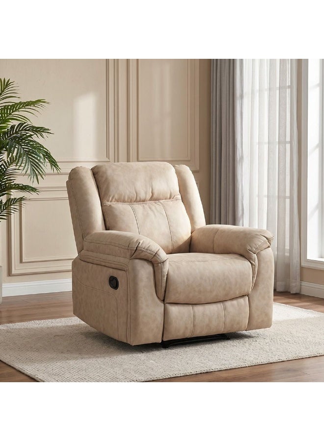 Elixis 1 Seater Air Leather Recliner | Modern Design One Seat Relaxing Chair | Comfortable Living Room Furniture L100xW95xH100cm - Dark Beige
