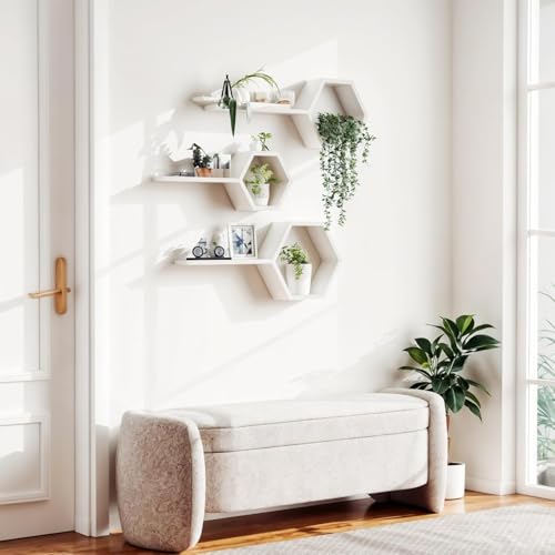 DDS Dream Decor Shoppee Dream Decor Shoppee Engineered Wood Woden Hexagonal Shape Wall Hanging Rack Floating Shelves for Display for Photos,Plants Living Room, Bedroom,Bathroom, Kitchen, Office (White) - Image 5