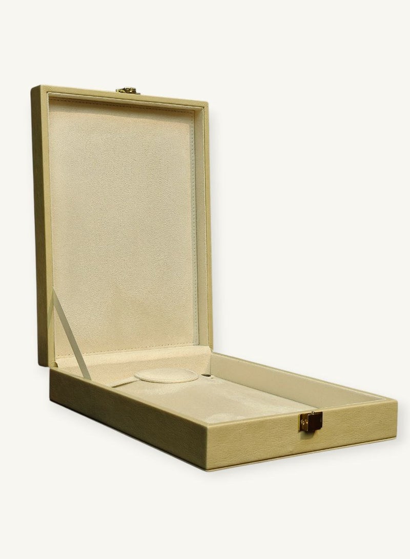 Al Seraj Luxury Necklace Jewellery Box Made in Dubai | Premium Beige Rexine Exterior with Soft Beige Suede Interior | Lockable Portable Pendant Gift & Jewelry Display Box - Image 1