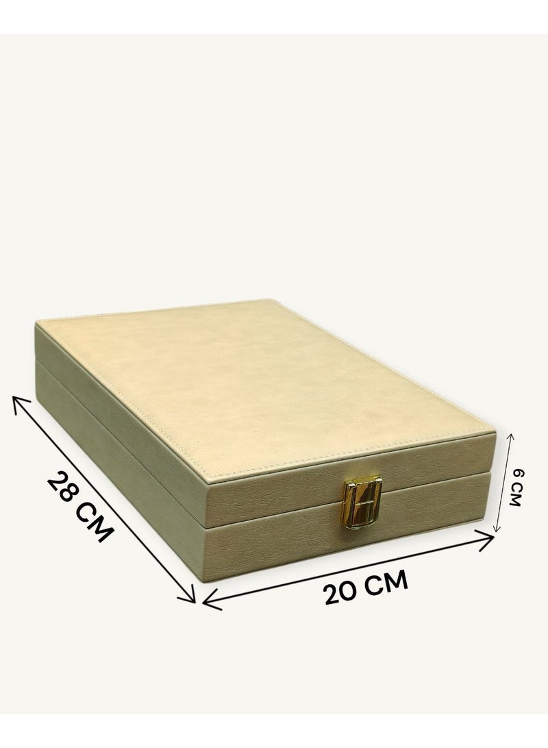 Al Seraj Luxury Necklace Jewellery Box Made in Dubai | Premium Beige Rexine Exterior with Soft Beige Suede Interior | Lockable Portable Pendant Gift & Jewelry Display Box - Image 2