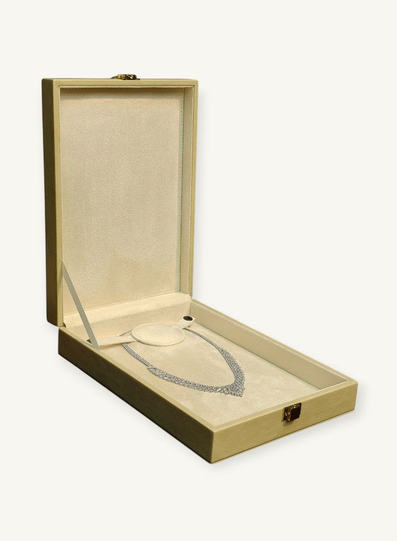 Al Seraj Luxury Necklace Jewellery Box Made in Dubai | Premium Beige Rexine Exterior with Soft Beige Suede Interior | Lockable Portable Pendant Gift & Jewelry Display Box - Image 3