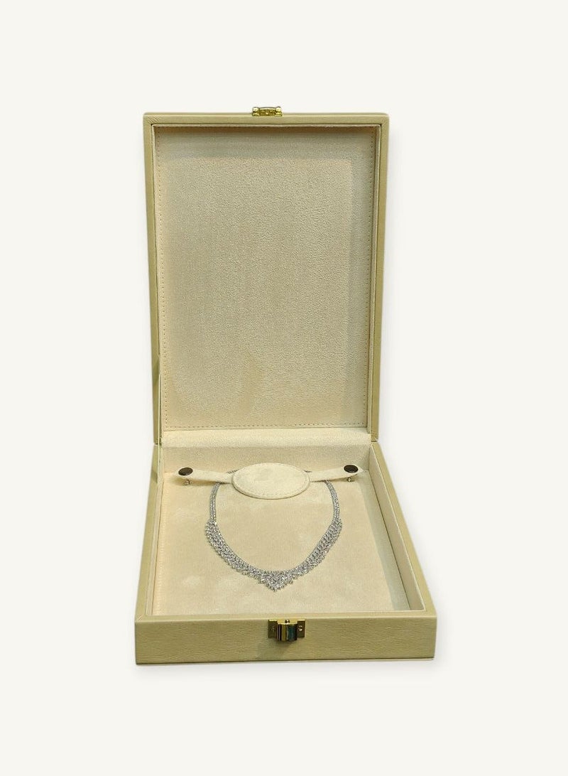 Al Seraj Luxury Necklace Jewellery Box Made in Dubai | Premium Beige Rexine Exterior with Soft Beige Suede Interior | Lockable Portable Pendant Gift & Jewelry Display Box - Image 5