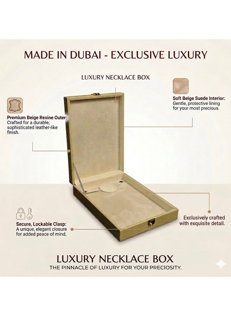 Al Seraj Luxury Necklace Jewellery Box Made in Dubai | Premium Beige Rexine Exterior with Soft Beige Suede Interior | Lockable Portable Pendant Gift & Jewelry Display Box - Image 4