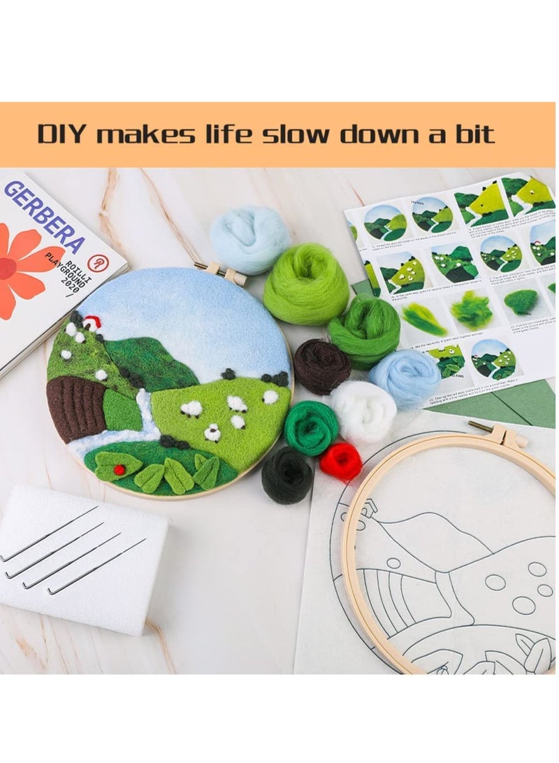 Embroidery Kits, Needle Felt Starter Set for Beginners, Wool Needle Felt Set with Embroidery Hoop Color Threads Felt Needle Picture Frame for Arts and Crafts Hobbyists - Image 4