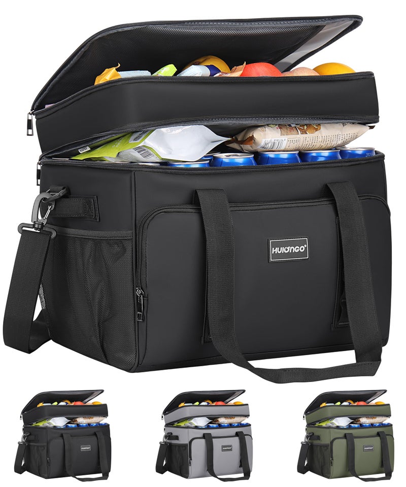 Hulongo Insulated Soft Cooler Bag Large Ice Coolers Soft Sided Ice Chest for Beach Camping Car Collapsible and Portable 42L 60Cans Black - Image 2