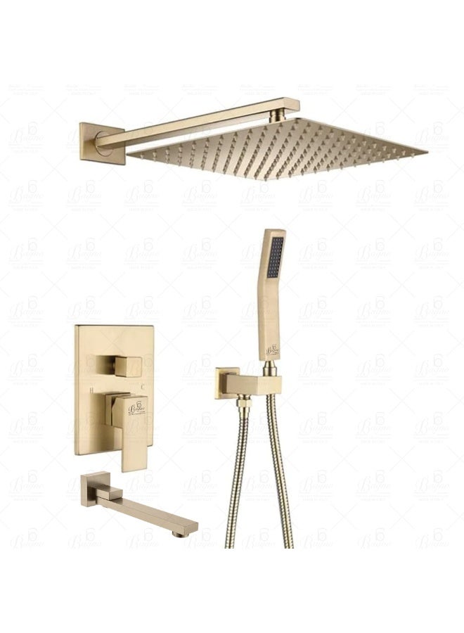 B BAGNO 9063-1MG Concealed Shower System – Wall-Mounted, Matt Gold Finish, Rain Shower & Handheld Combo, Durable Brass Body – Luxury Bathroom Fitting - Image 1