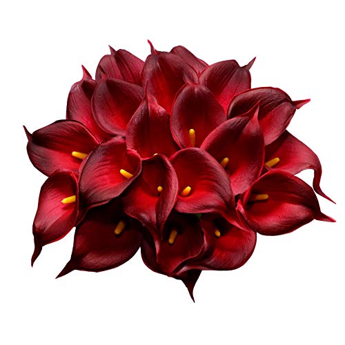 DuHouse 20Pcs Artificial Calla Lily Flower Real Touch Latex Flowers for DIY Wedding Bouquet Party Home Decor (Burgundy) - Image 1