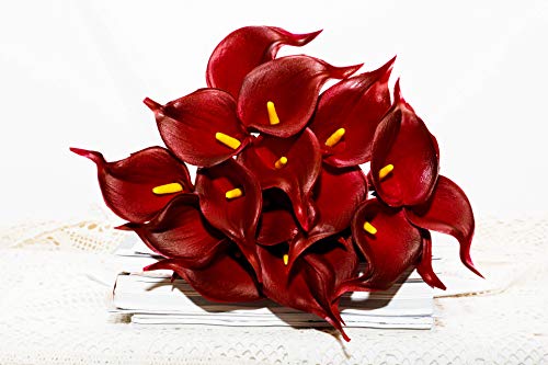 DuHouse 20Pcs Artificial Calla Lily Flower Real Touch Latex Flowers for DIY Wedding Bouquet Party Home Decor (Burgundy) - Image 5