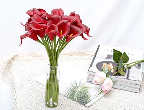 DuHouse 20Pcs Artificial Calla Lily Flower Real Touch Latex Flowers for DIY Wedding Bouquet Party Home Decor (Burgundy) - Image 4