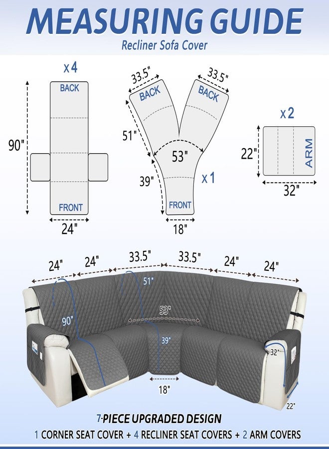 Arfntevss Recliner Sectional Couch Covers 1OO% Waterproof L Shape Sofa Cover for Reclining L Shaped Sectional Slipcover Set for Dog Washable Corner Non Slip Furniture Protector (5 Seater, Deep Grey) - Image 2