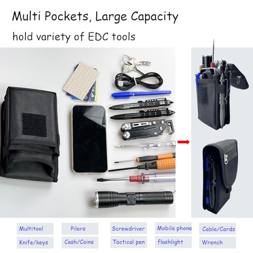 FAUDRECRO Belt Clip Tool Pouch,Tactical Utility Pouch, Heavy-Duty Nylon EDC Multitool Organizer,Cell Phone Holder, Multi-Pockets Tool Holster Sheath Bag for Electricians Handymen Work Maintenance Hiking - Image 3