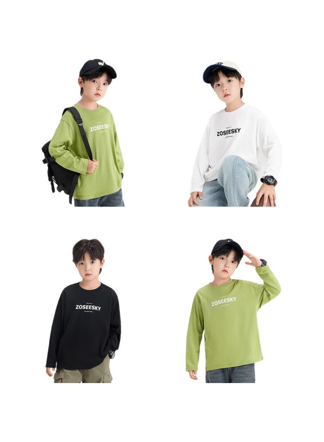 Zuoxi تي شيرت بأكمام طويلة للأولاد، ملابس خريفية من قطن نقي من الدرجة A للأطفال، أسلوب جديد لتي شيرت الأولاد في الربيع والخريف، عصري، أخضر، مقاس 130 - Image 2