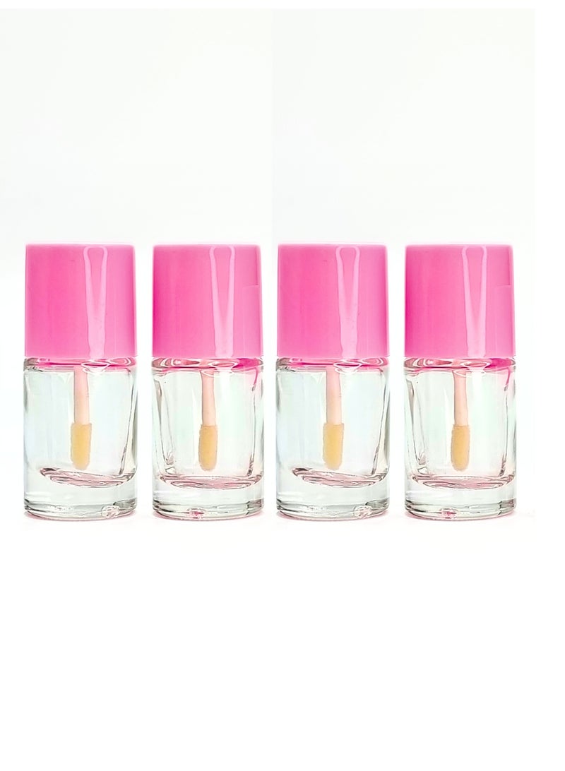 4-Pack Empty Pink Tint Bottles with Applicator Brush – 10 ml Refillable Containers for Lip & Cheek Stain