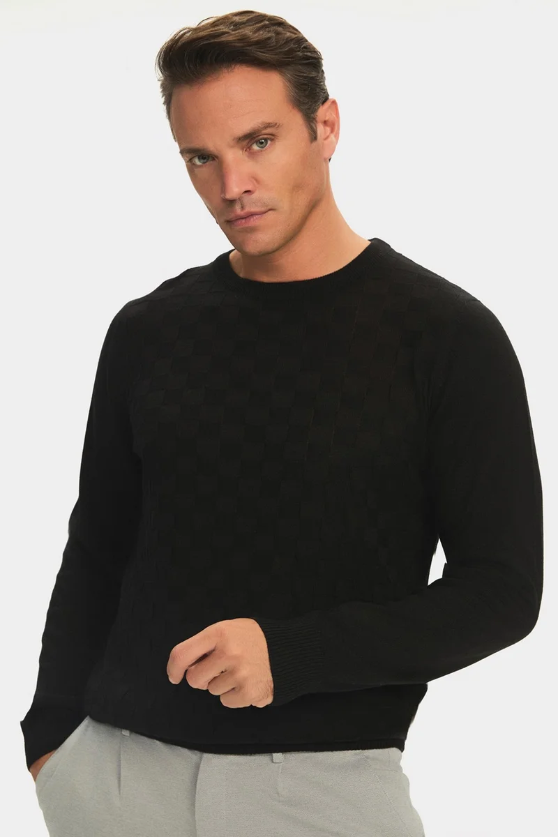 جون Men's Regular Fit Crew Neck Patterned Knitwear Sweater