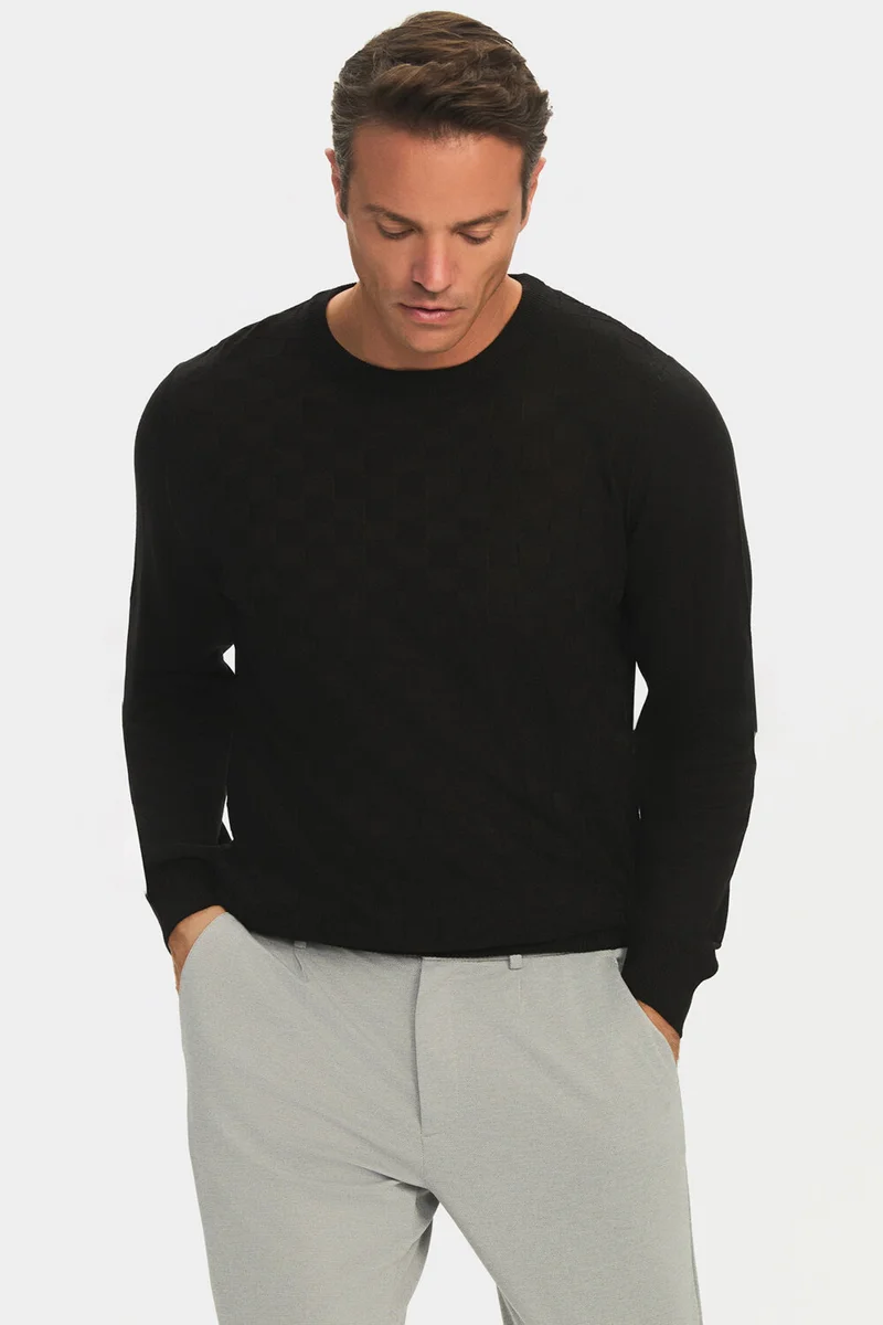 جون Men's Regular Fit Crew Neck Patterned Knitwear Sweater