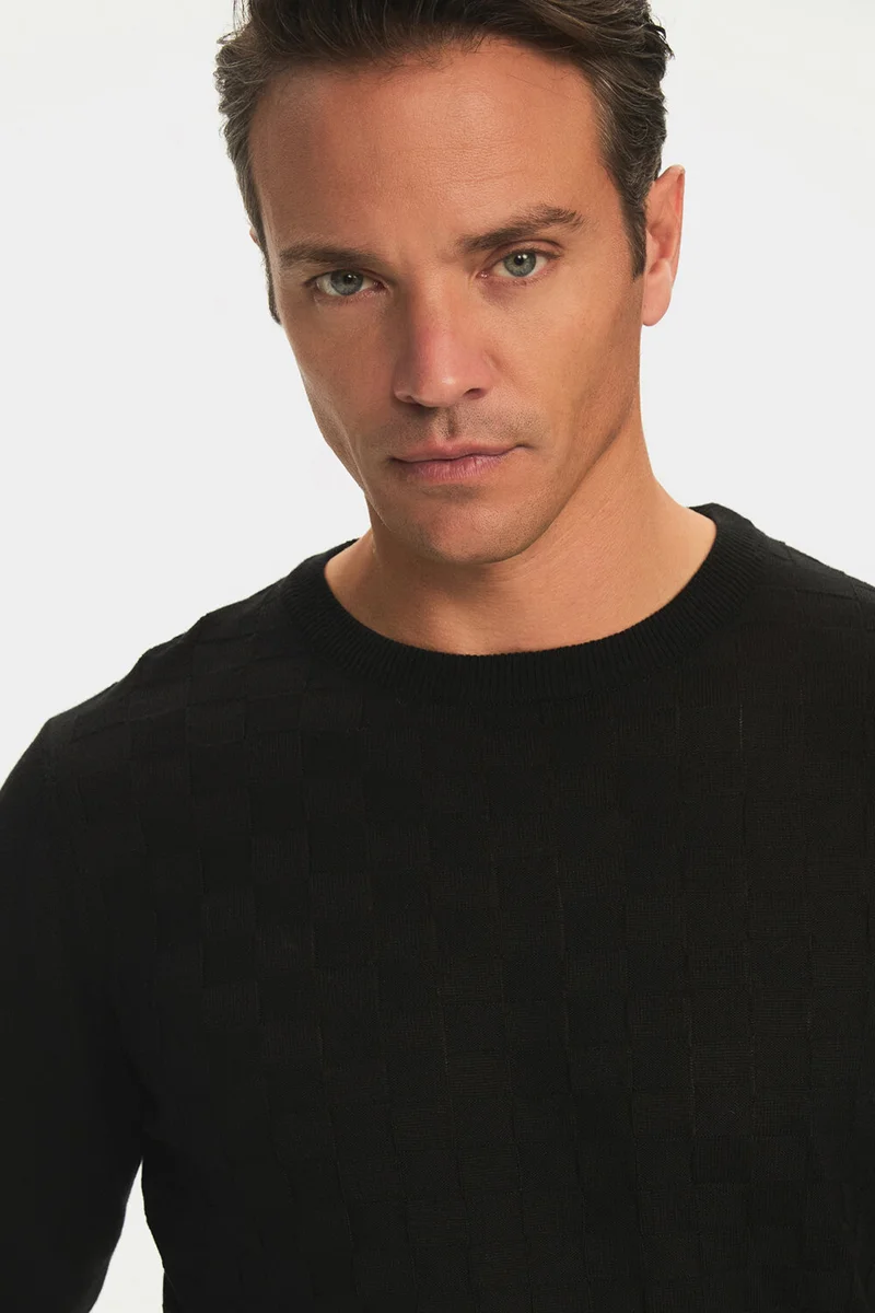 جون Men's Regular Fit Crew Neck Patterned Knitwear Sweater