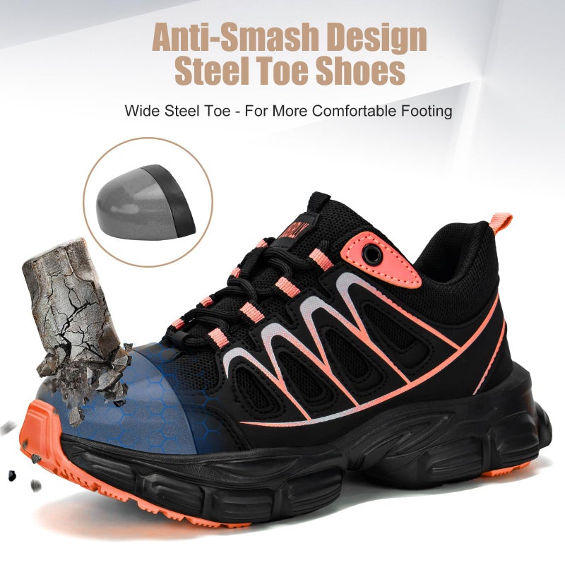 Hogent Steel Toe Shoes for Women Men Wide Non Slip Composite Work Sneakers Indestructible Comfortable Safety Tennis Shoes Lightweight Breathable Construction Sneakers Puncture Proof Ergonomic Design - Image 4