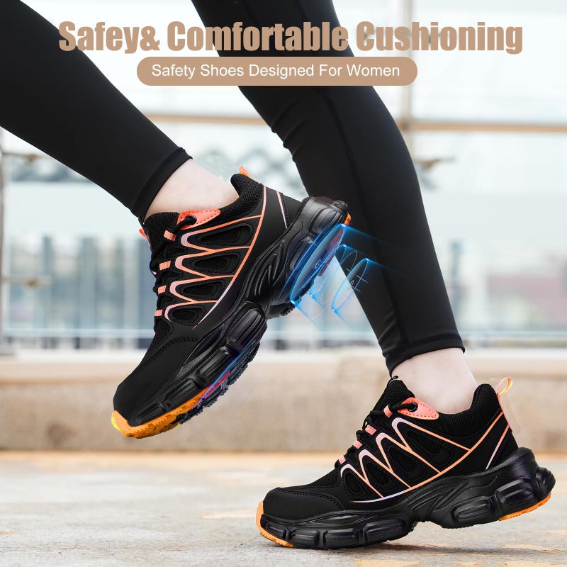 Hogent Steel Toe Shoes for Women Men Wide Non Slip Composite Work Sneakers Indestructible Comfortable Safety Tennis Shoes Lightweight Breathable Construction Sneakers Puncture Proof Ergonomic Design - Image 2